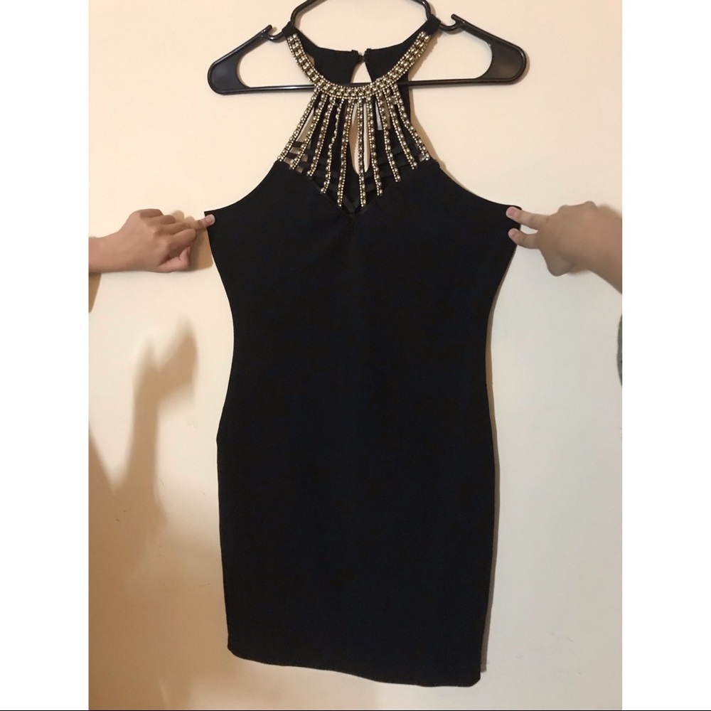 Bodycon Black and Gold Sleeveless Cutout Minidress by Almost Famous